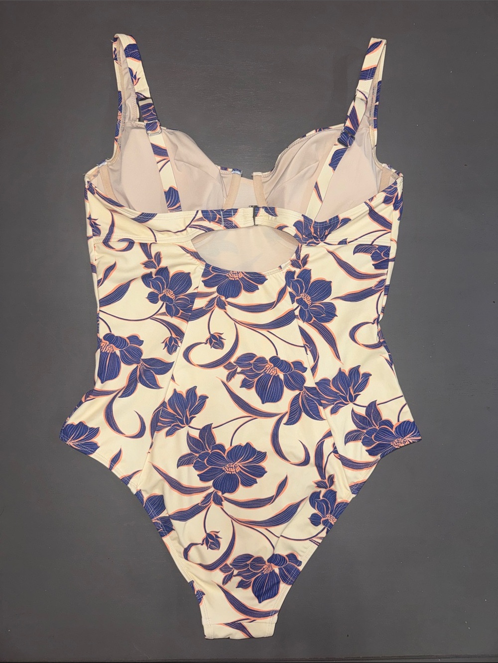 Cupshe Cream With Blue And Pink Floral Force Of Nature Slim And Sculpt One-Piece View 2